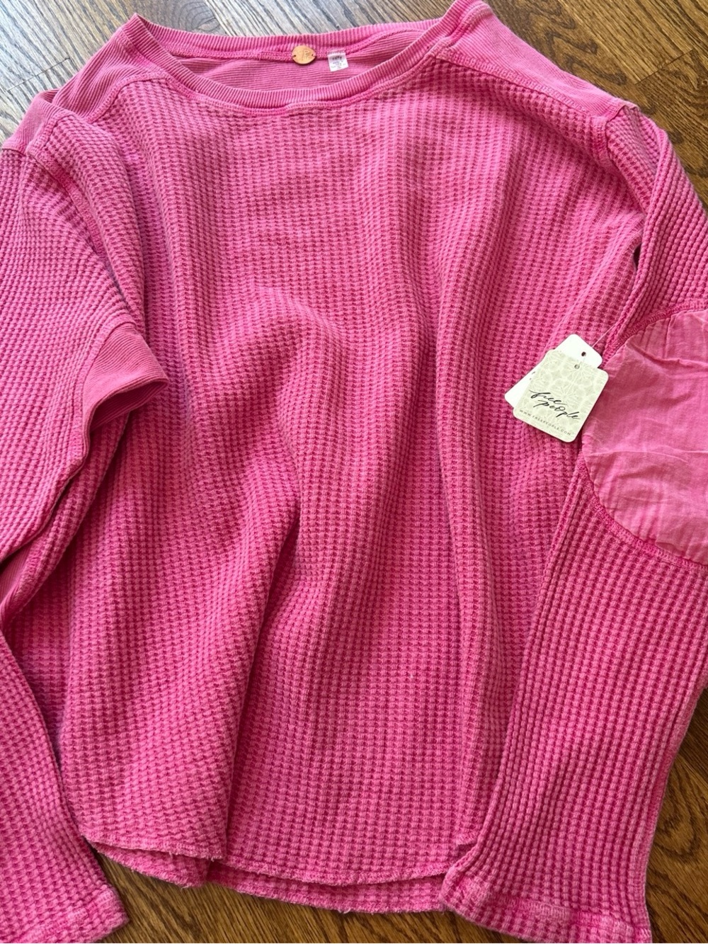 Free people pink waffle knit pullover